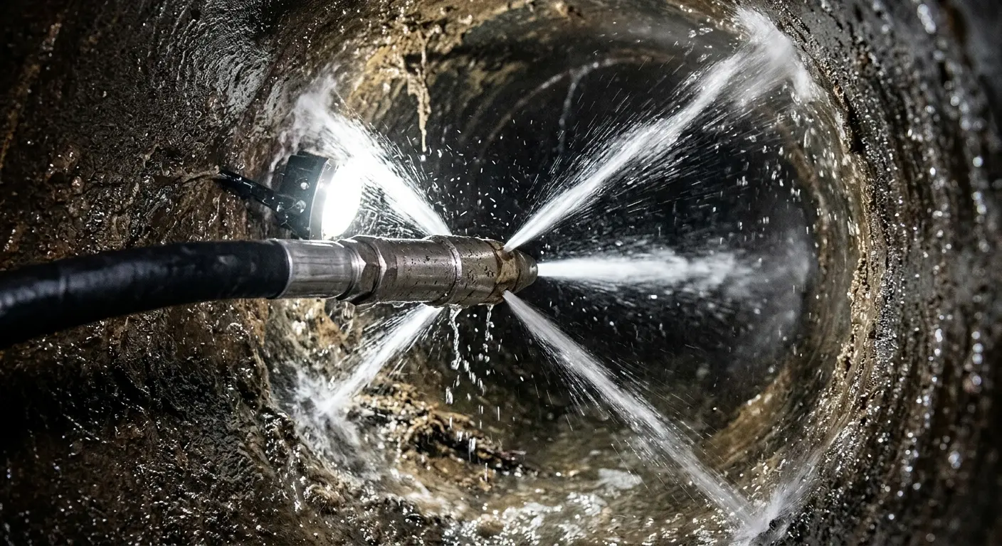 High-pressure hydro jetting nozzle cleaning sewer pipe for Storm Drain Cleaning in Fairview
